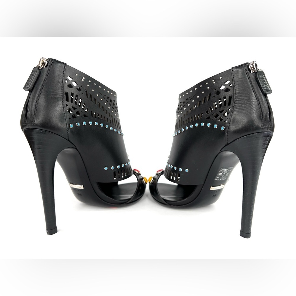 GUCCI LIKA LASER CUT LEATHER STONE STUD EMBELLISHED LOGO ANKLE BOOT SIZE EU 38 - Picture 10 of 11